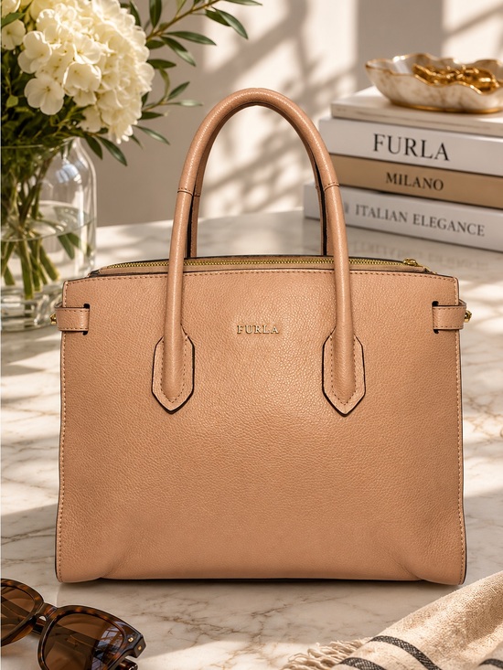 Furla Handbags - Furla Beige Leather Top-Handle Satchel